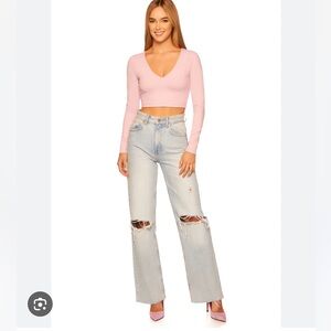 NWT $128 Susana Monaco Pink Waterlily Crop Top long sleeved women size Small